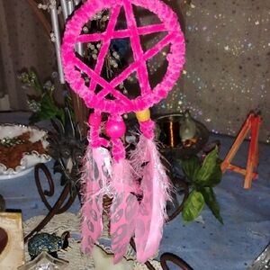 Hot Pink Gothic Dreamcatcher with Skull Feathers